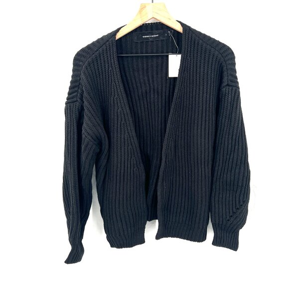 NEW code x Mode black ribbed open front cardigan sweater oversized crop cozy M - Picture 2 of 11